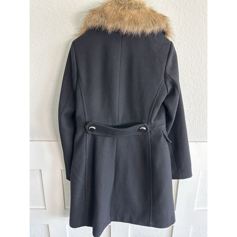 Kate Spade Black Wool Blend Peacoat w Detachable Faux Fur Collar Womens Small - Picture 4 of 7
